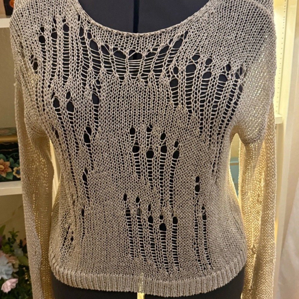 Silence + Noise Open-Knit Sweater Layering Top Sz M Apricot